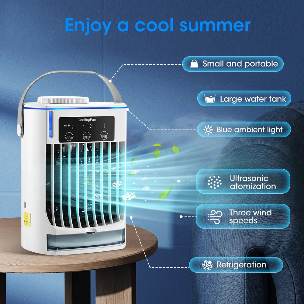 5V 7W Air Cooler Household Spray Humidifier Fan Water-Cooled Air Conditioning Fan USB Desktop Cooling Fan 3 Speed Regulation