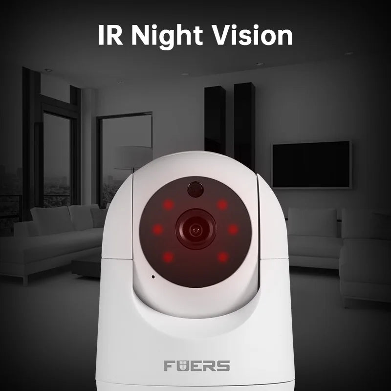 The Fuers 5MP WiFi Camera is a smart home indoor surveillance camera with automatic tracking and AI detection.