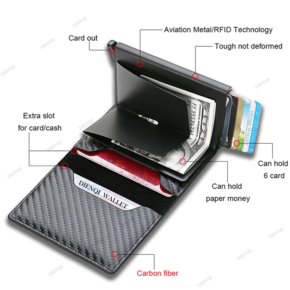 Carbon Fiber RFID Trifold Leather Wallet for Men – Slim, Mini, and Secure