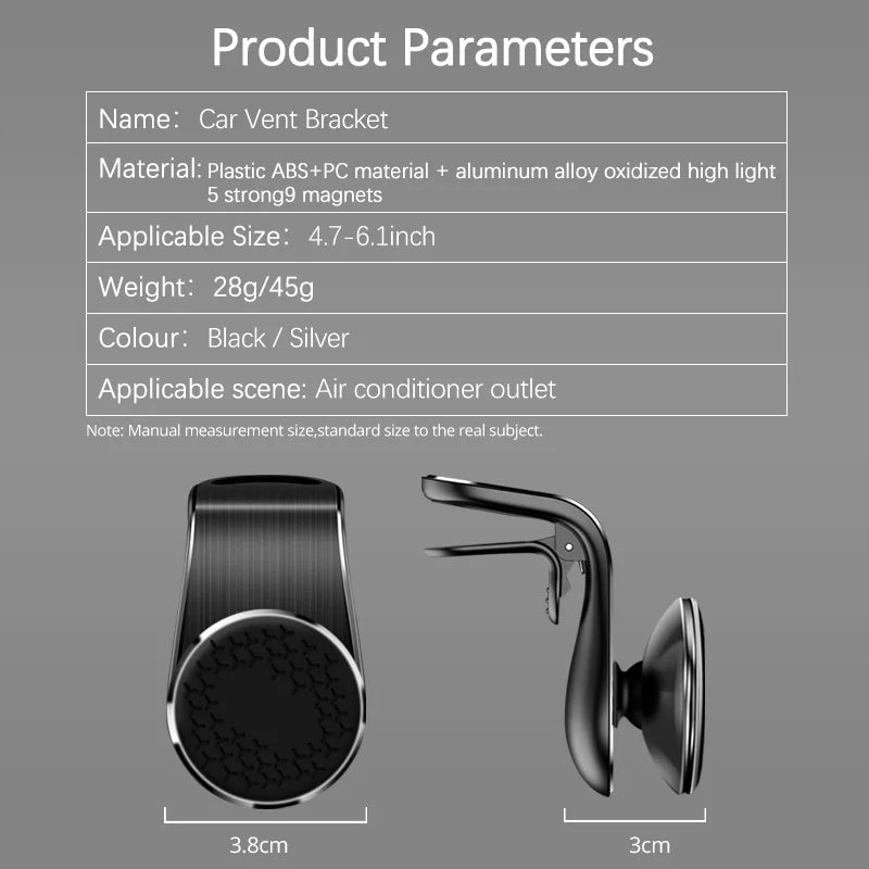 Magnetic Car Phone Holder with Air Vent Clip and 360° Rotation for Xiaomi, Redmi, Huawei, and Samsung Devices