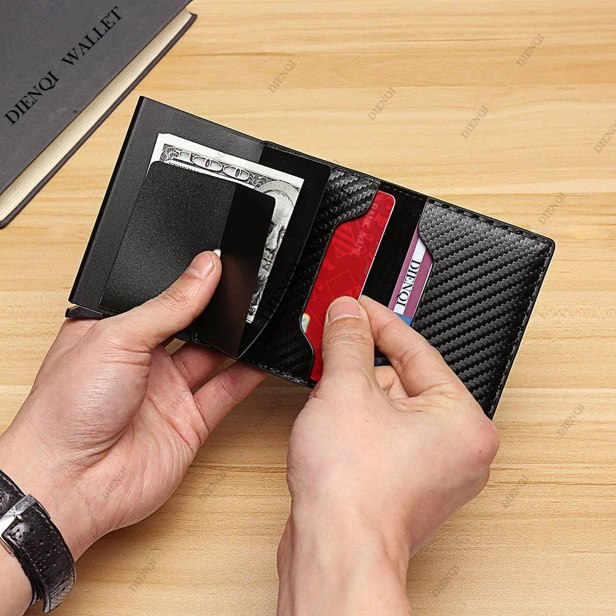 Carbon Fiber RFID Trifold Leather Wallet for Men – Slim, Mini, and Secure