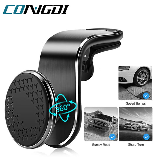 Magnetic Car Phone Holder with Air Vent Clip and 360° Rotation for Xiaomi, Redmi, Huawei, and Samsung Devices