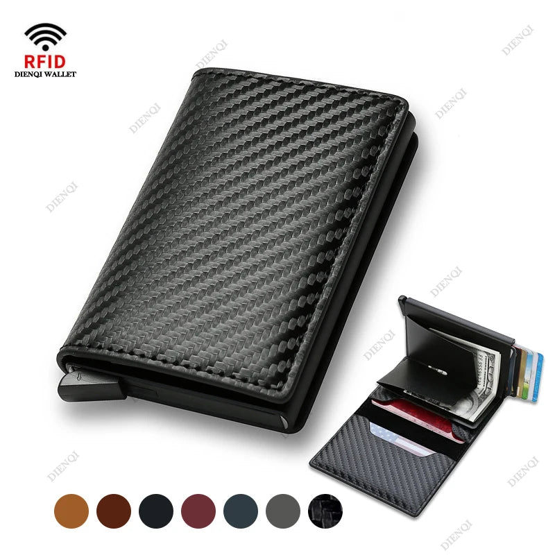 Carbon Fiber RFID Trifold Leather Wallet for Men – Slim, Mini, and Secure