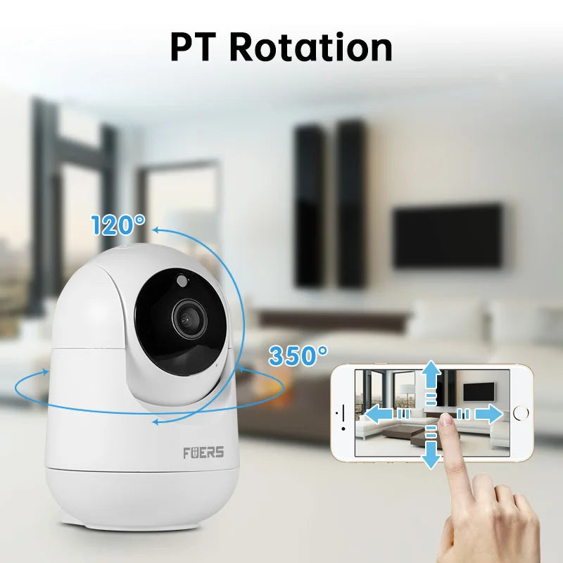 The Fuers 5MP WiFi Camera is a smart home indoor surveillance camera with automatic tracking and AI detection.