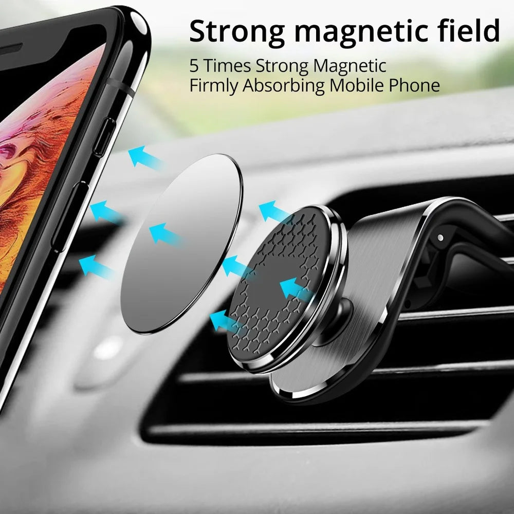 Magnetic Car Phone Holder with Air Vent Clip and 360° Rotation for Xiaomi, Redmi, Huawei, and Samsung Devices