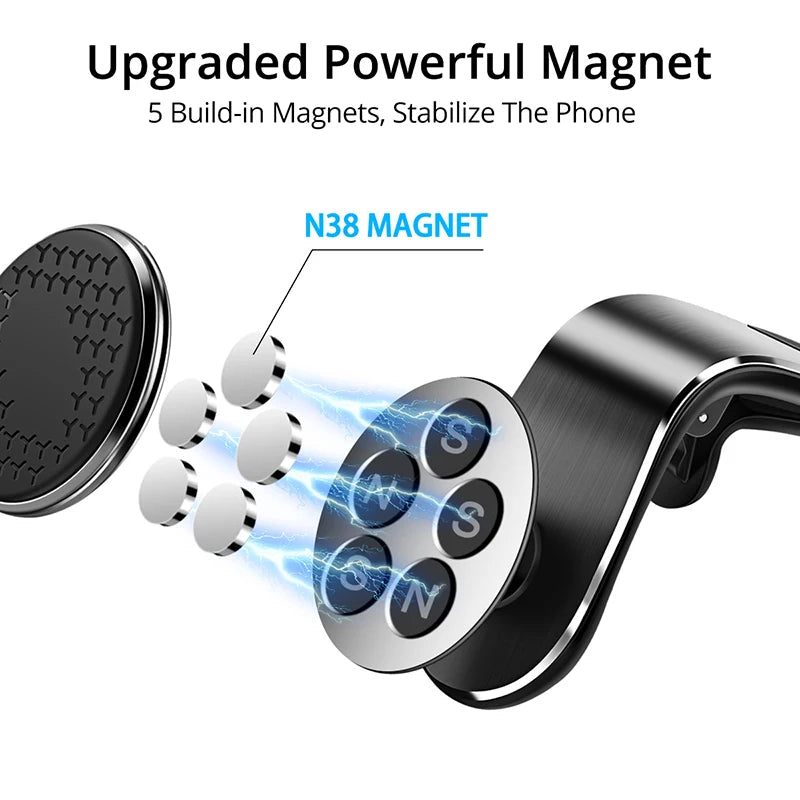 Magnetic Car Phone Holder with Air Vent Clip and 360° Rotation for Xiaomi, Redmi, Huawei, and Samsung Devices