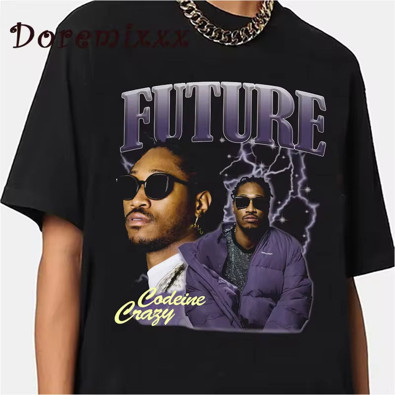 Hip Hop Men Graphic T Shirt Future Rapper Graphic Print Black T-Shirt Women Harajuku Vintage 90S Tshirt Summer Short Sleeve Tees