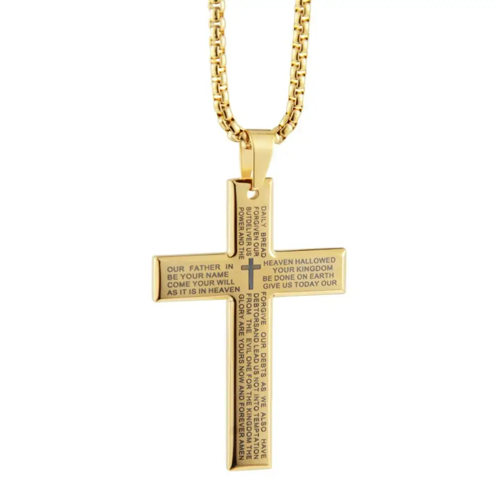 Christian Bible Cross Chain Necklace Stainless Steel Big Pendant Necklace Men'S Religious Prayer Jewelry Corrente Masculina