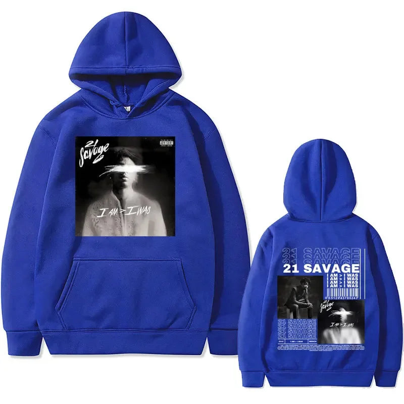 Rapper 21 Savage I Am I Was Music Album Graphics Hoodie Men Hip Hop Vintage Oversized Sweatshirts Male Fleece Hoodies Streetwear