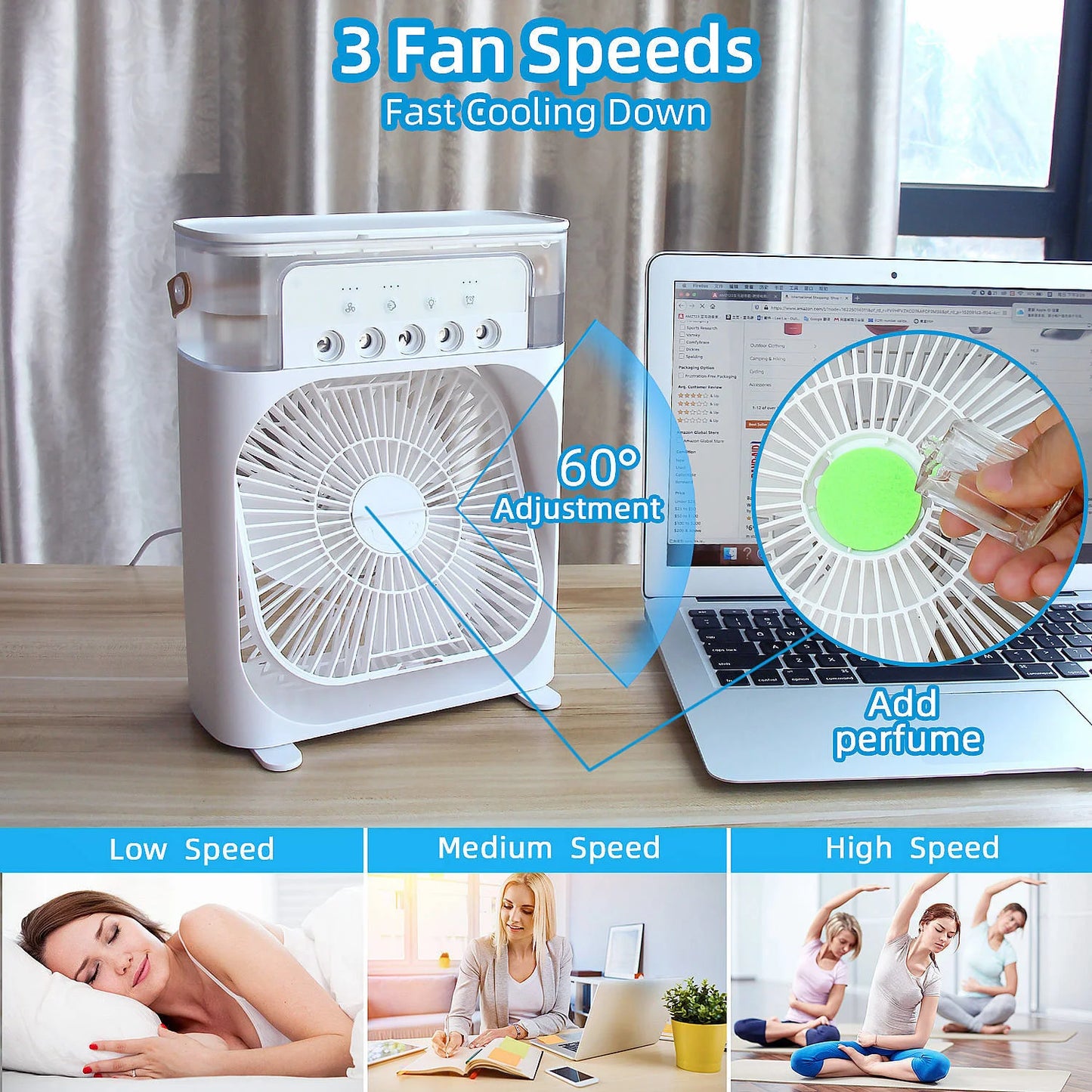 Spray Small Fan Five Hole Humidification Small Refrigeration Air Conditioner Mini Fan Water-Cooled Silent Air Cooler Portable